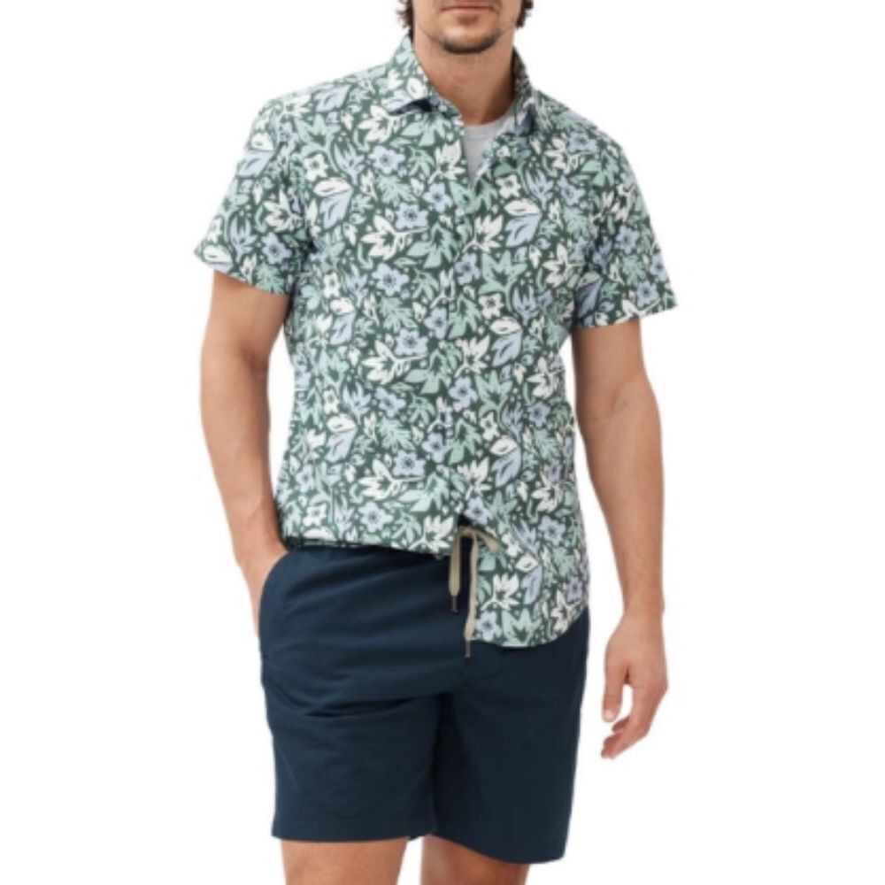 Rodd & Gunn Thurlestone Sports Fit Floral Resort Golf Shirt Forest Large Resort